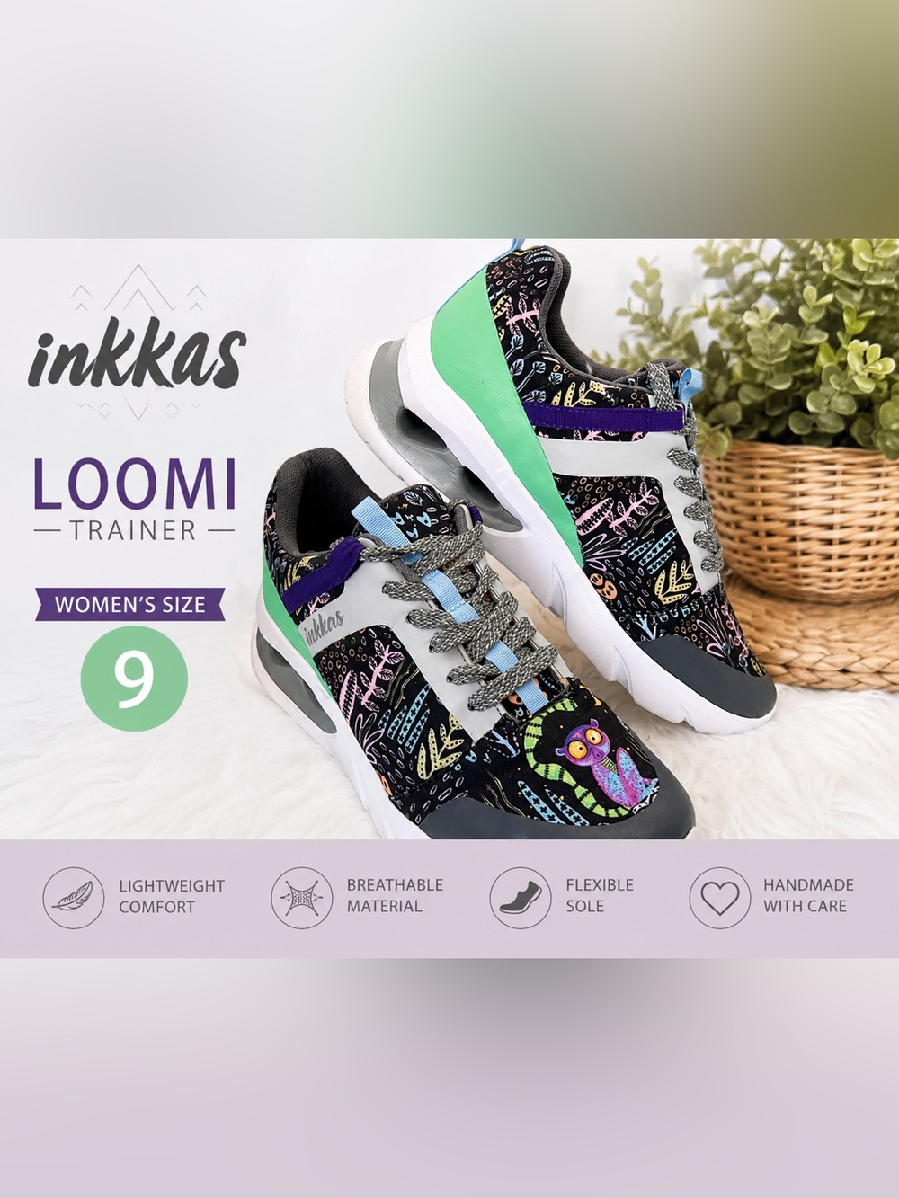 Inkkas Loomi Trainer Sneakers Unisex Women’s 9 Men’s 7 EU 40 – Vegan